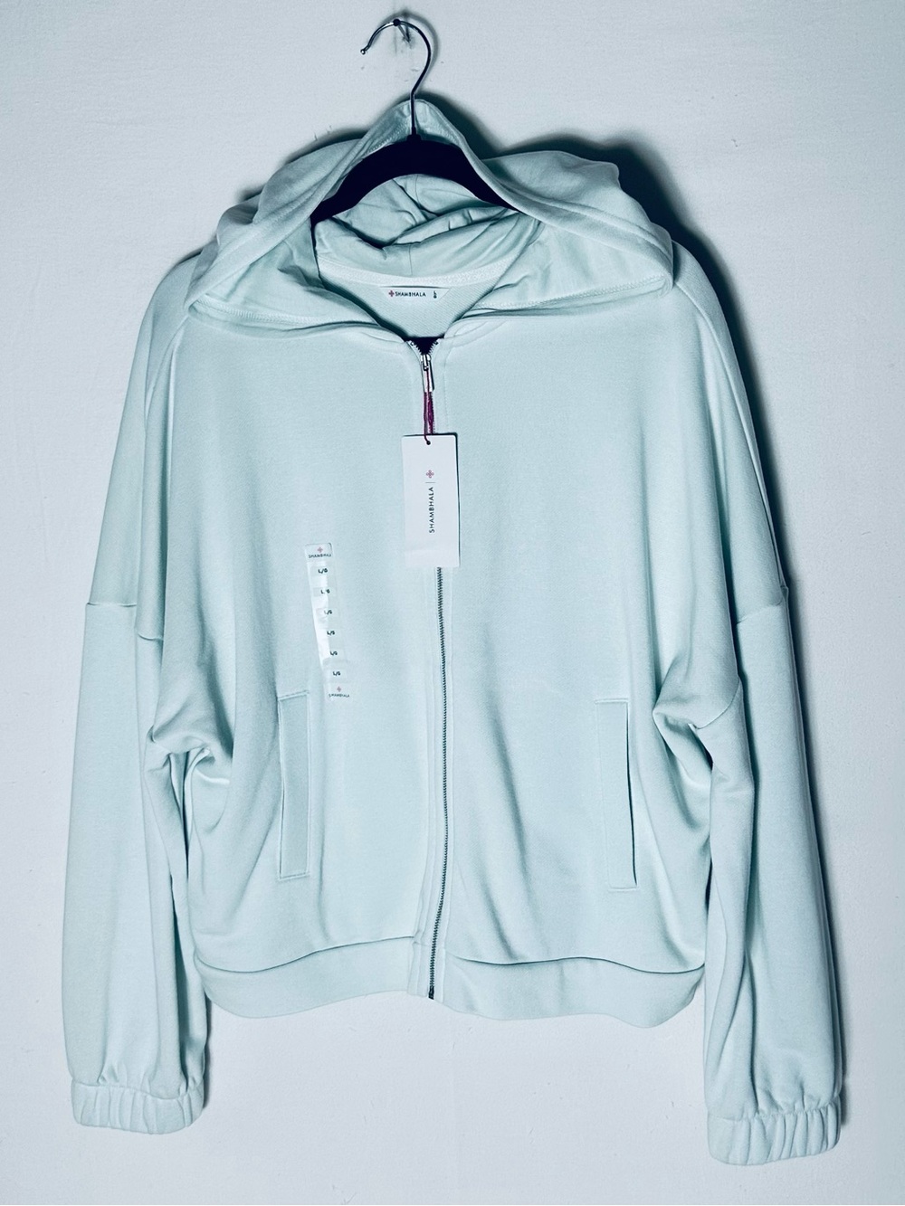 Shambhala Light Blue Cotton Rayon Blend Full Zip Hooded Sweatshirt L NWT Active